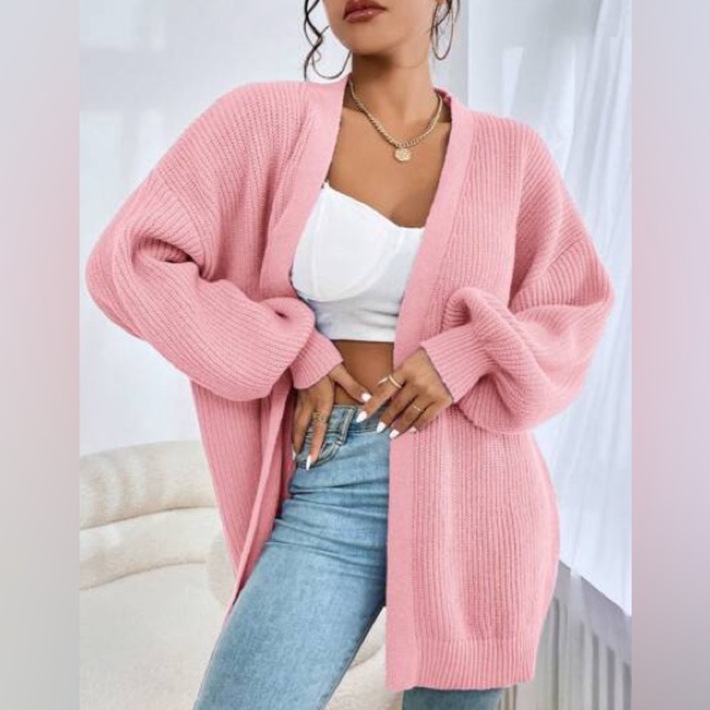 Missguided Pink Rib Knit Oversized Cardigan Sweater – Size 6/8 NWOT